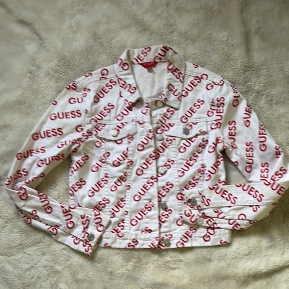 Guess Logo Print Denim Jacket XS | Y2K Streetwear Baddie Vibes - Picture 1 of 5